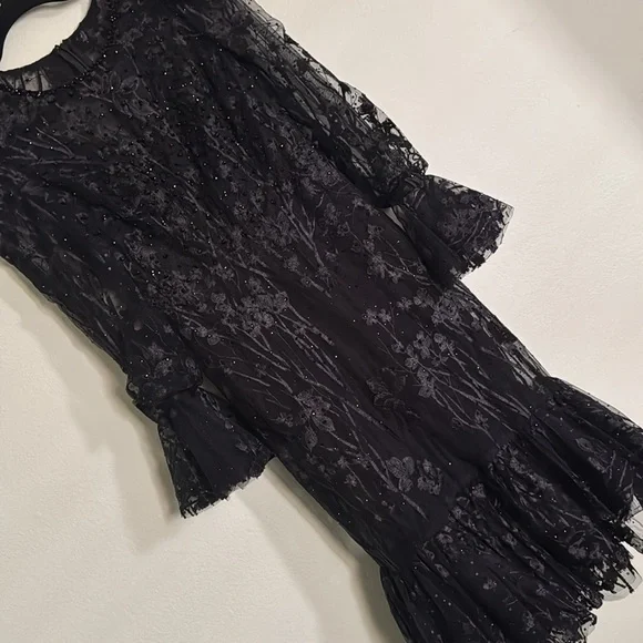 MAC DUGGAL Black Ruffle Wrist Embellished High Neck Midi size 6 - Picture 14 of 14